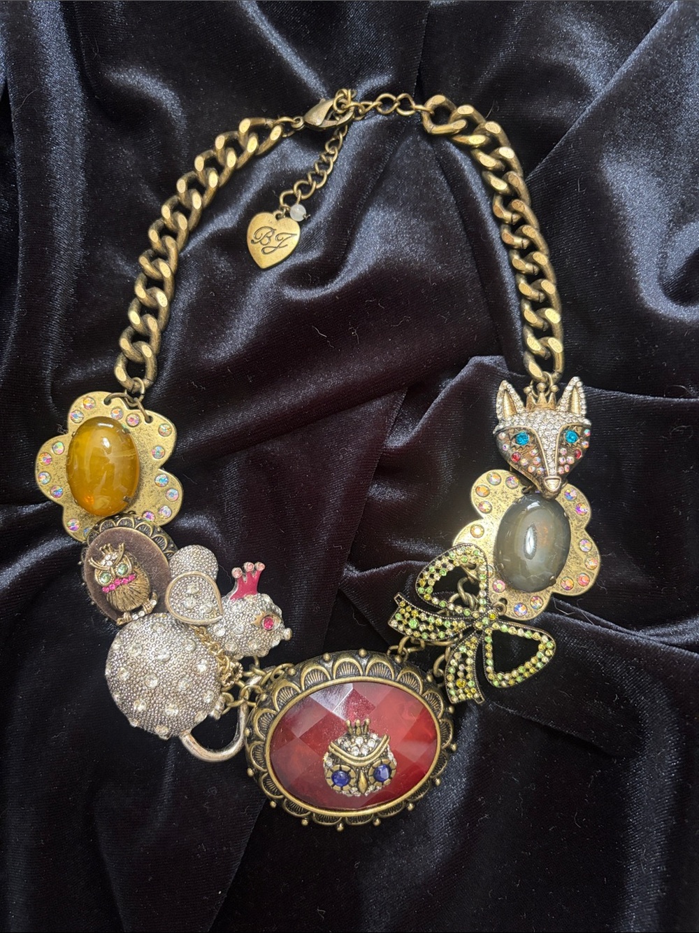 Vintage Betsey Johnson Princesses Owl, Mouse, and Fox Statement Necklace